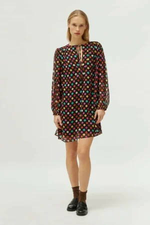 Vestido corto estampado de lunares multicolor-COMPAÑIAFANTASTICA Outlet