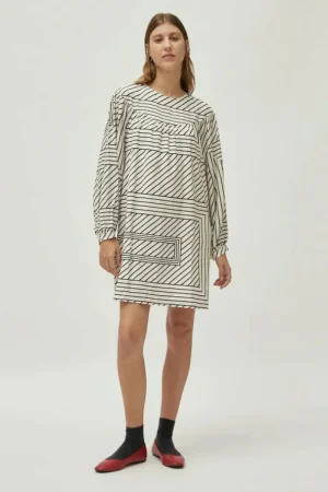 Vestido corto estampado de rayas blanco-COMPAÑIAFANTASTICA Cheap