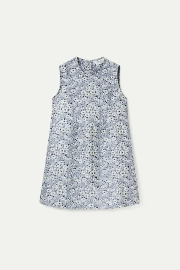 Vestido corto estampado floral azul y blanco-COMPAÑIAFANTASTICA Discount