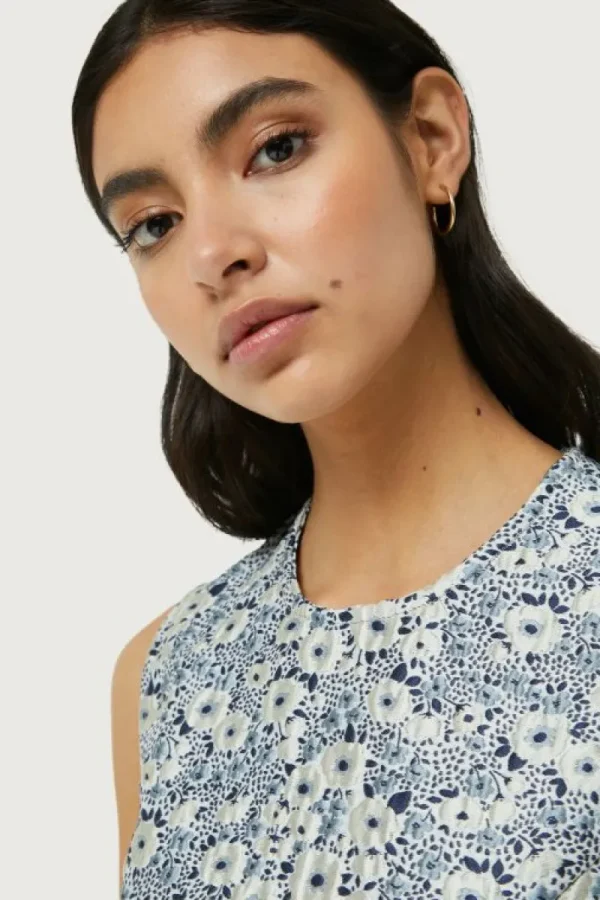 Vestido corto estampado floral azul y blanco-COMPAÑIAFANTASTICA Discount