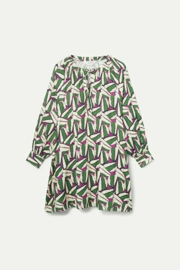 Vestido corto estampado geométrico verde-COMPAÑIAFANTASTICA New