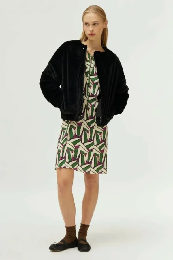 Vestido corto estampado geométrico verde-COMPAÑIAFANTASTICA New