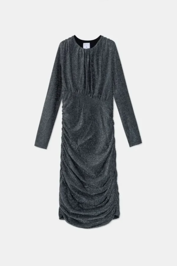 Vestido corto fruncido en hilo de lúrex plateado-COMPAÑIAFANTASTICA Cheap