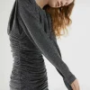 Vestido corto fruncido en hilo de lúrex plateado-COMPAÑIAFANTASTICA Cheap