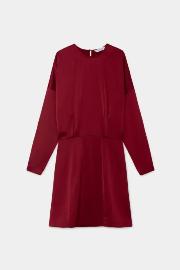 Vestido corto satinado con manga larga rojo-COMPAÑIAFANTASTICA Best Sale
