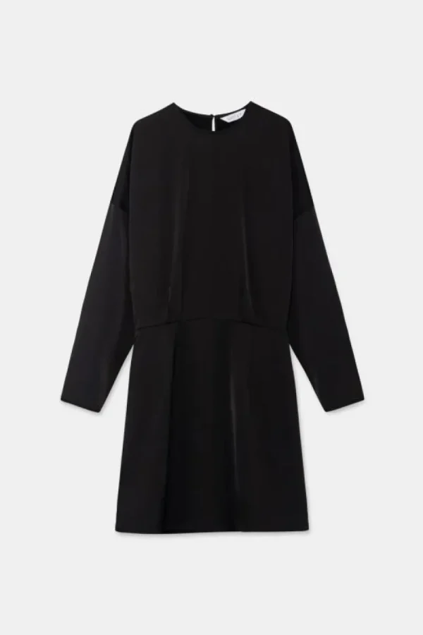 Vestido corto satinado con manga larga negro-COMPAÑIAFANTASTICA Hot