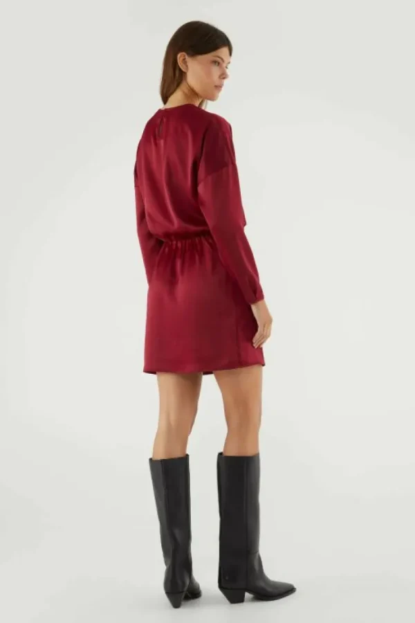 Vestido corto satinado con manga larga rojo-COMPAÑIAFANTASTICA Best Sale