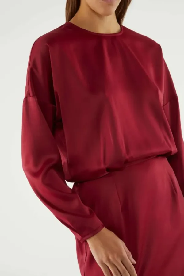 Vestido corto satinado con manga larga rojo-COMPAÑIAFANTASTICA Best Sale