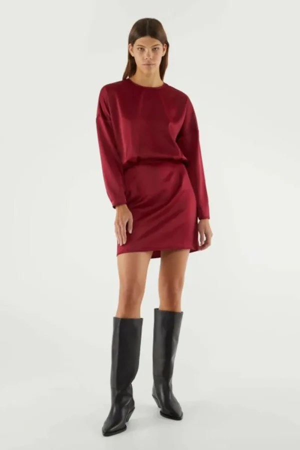 Vestido corto satinado con manga larga rojo-COMPAÑIAFANTASTICA Best Sale