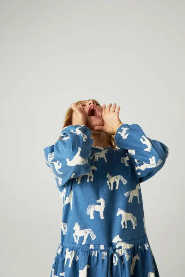 Vestido de niña de algodón con estampado de caballos-MINI Flash Sale