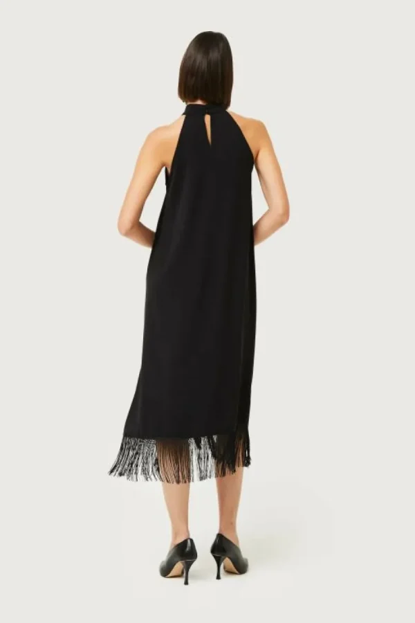 Vestido halter con flecos negro-COMPAÑIAFANTASTICA Shop