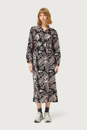 Vestido largo camisero estampado abstracto Fénix-COMPAÑIAFANTASTICA Best