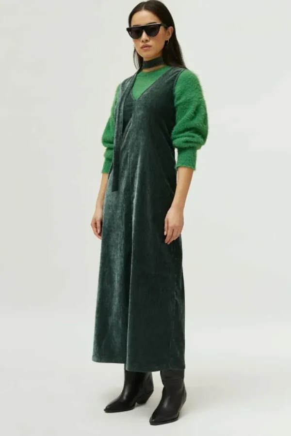 Vestido largo de chenilla verde-COMPAÑIAFANTASTICA New