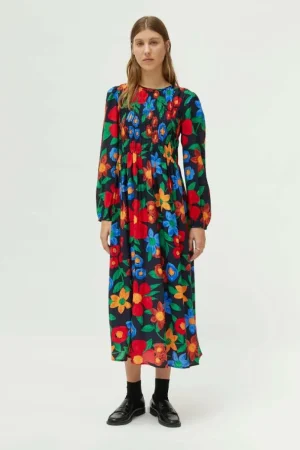 Vestido largo estampado floral multicolor-COMPAÑIAFANTASTICA Clearance