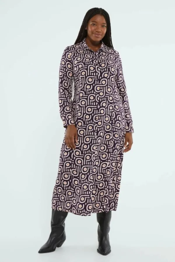 Vestido midi camisero con estampado geométrico retro-COMPAÑIAFANTASTICA Discount