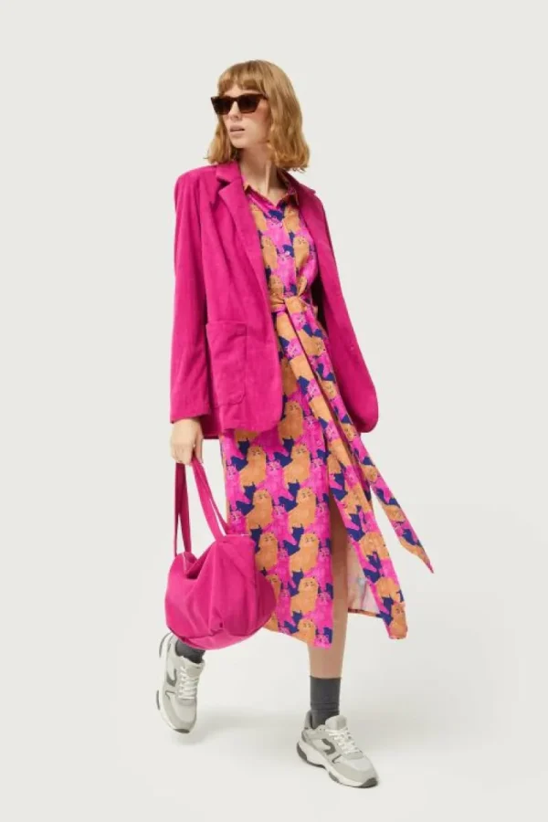 Vestido midi camisero con estampado de gatos-COMPAÑIAFANTASTICA Cheap