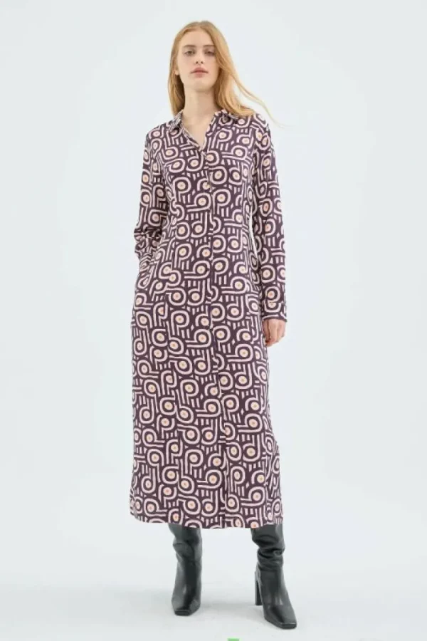 Vestido midi camisero con estampado geométrico retro-COMPAÑIAFANTASTICA Discount