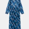 Vestido midi con volantes y estampado abstracto azul-COMPAÑIAFANTASTICA Best Sale