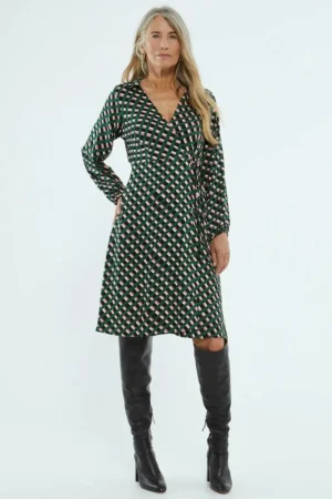 Vestido midi cruzado con estampado geométrico-COMPAÑIAFANTASTICA Online