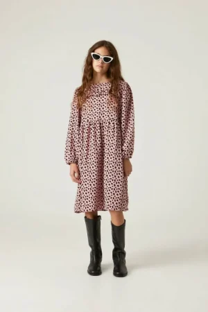 Vestido midi de niña con volantes y estampado de lunares rosa-MINI Discount