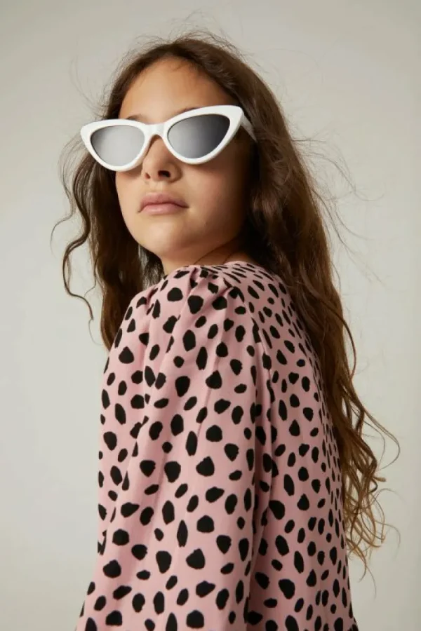 Vestido midi de niña con volantes y estampado de lunares rosa-MINI Discount