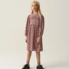 Vestido midi de niña con volantes y estampado de lunares rosa-MINI Discount