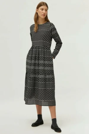 Vestido midi estampado de rayas negro-COMPAÑIAFANTASTICA Discount