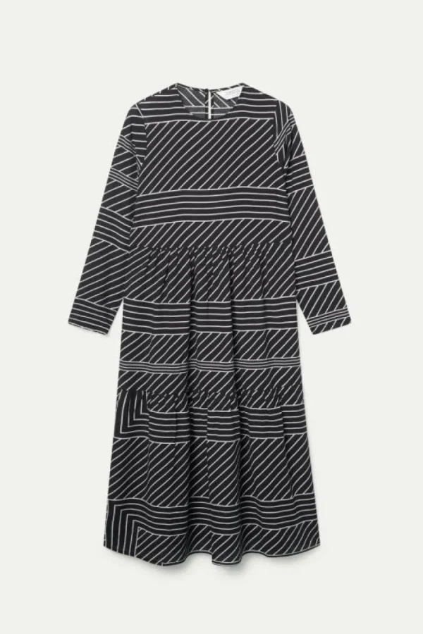 vestido_midi_estampado_de_1.webp Vestido midi estampado de rayas negro-COMPAÑIAFANTASTICA Discount