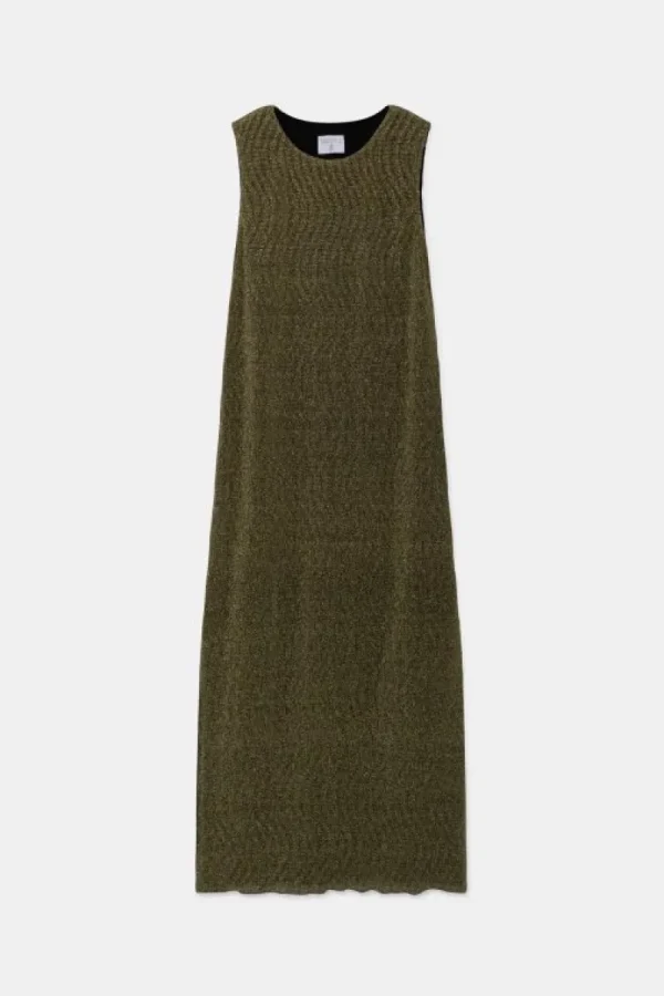 Vestido midi sin mangas brillante dorado-COMPAÑIAFANTASTICA Store