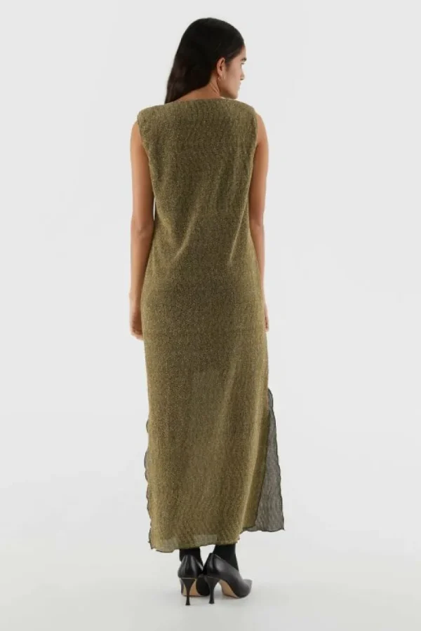 Vestido midi sin mangas brillante dorado-COMPAÑIAFANTASTICA Store