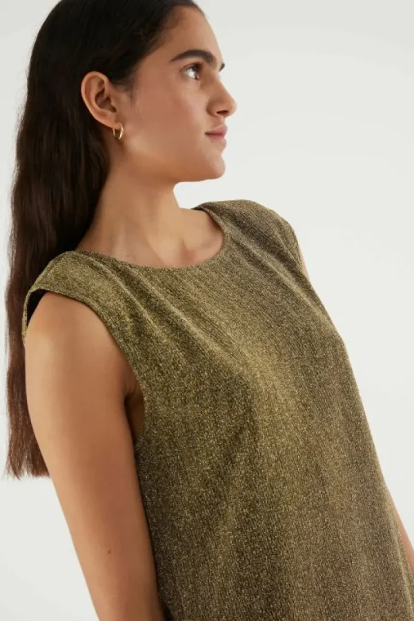 Vestido midi sin mangas brillante dorado-COMPAÑIAFANTASTICA Store