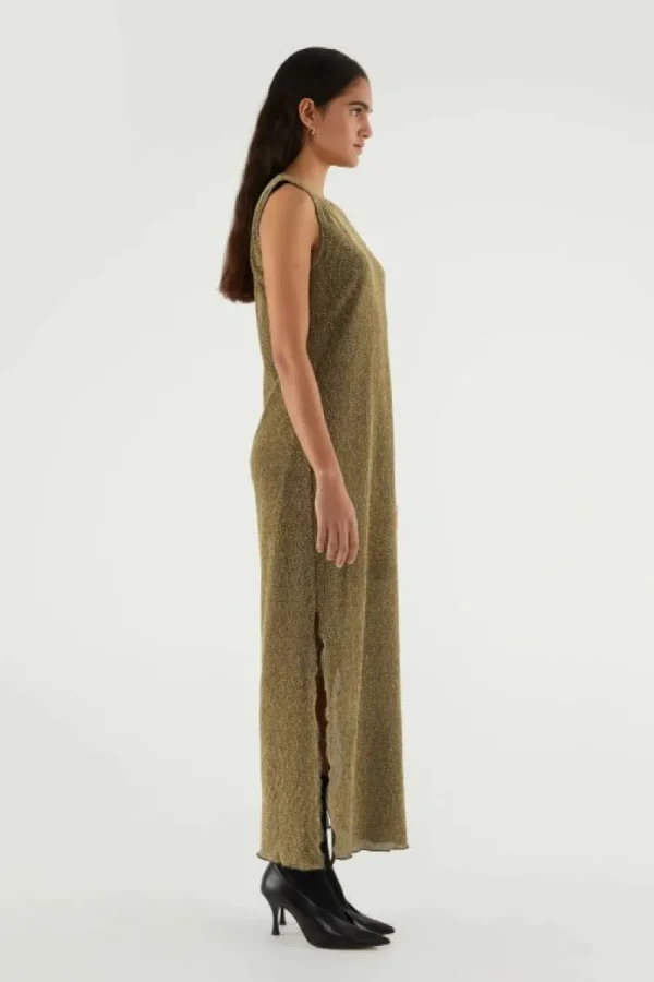 Vestido midi sin mangas brillante dorado-COMPAÑIAFANTASTICA Store